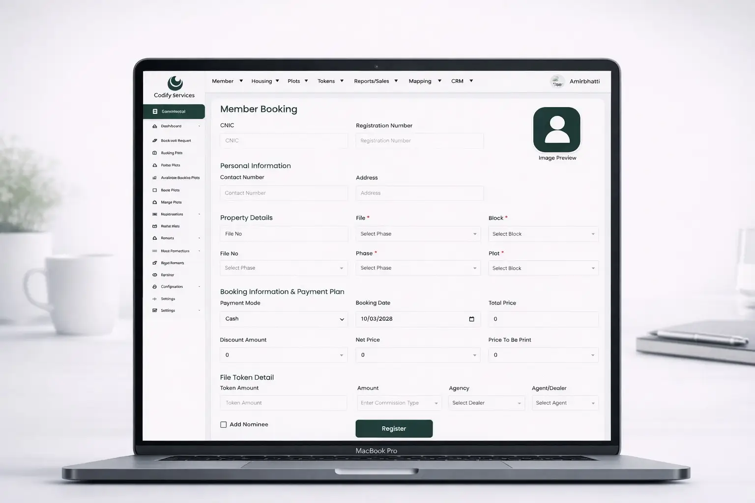 File book screen of the Codify Housing Society ERP